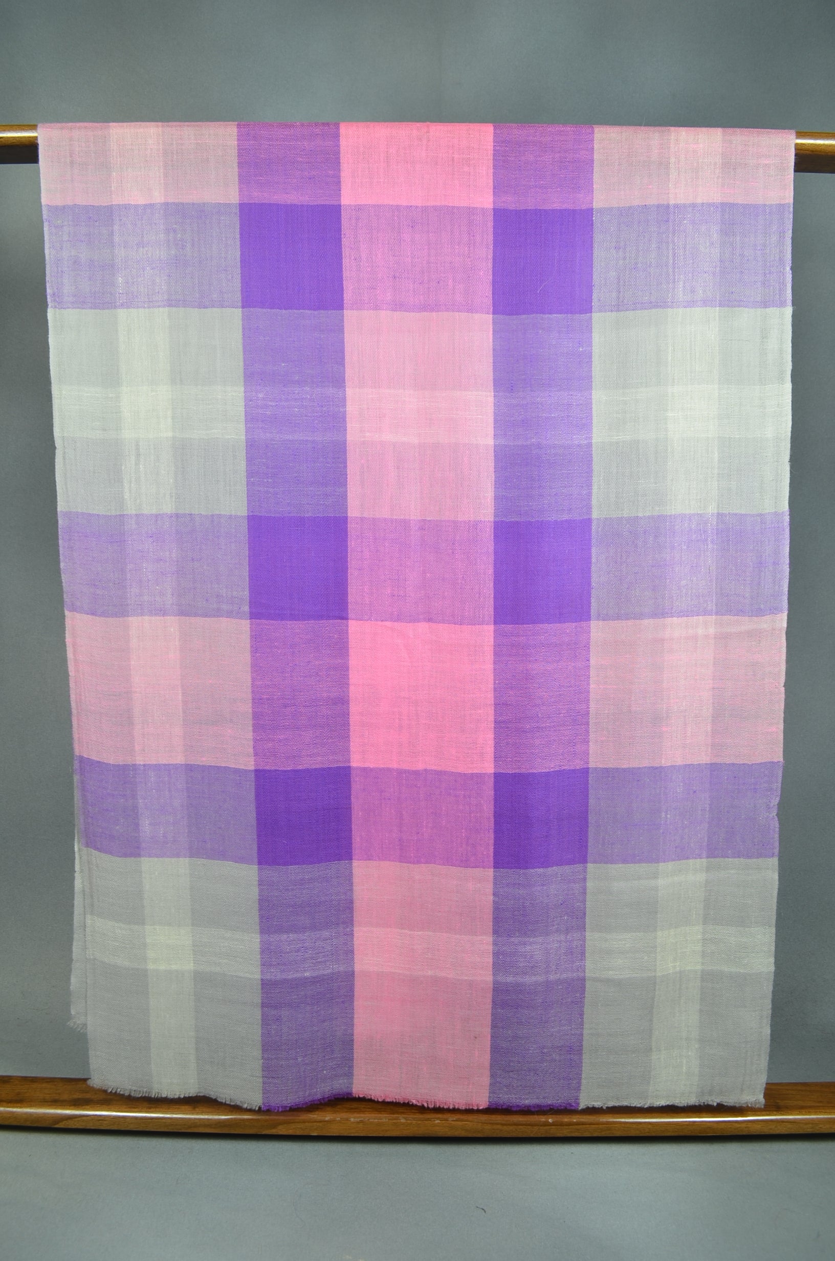 Pink And Purple Check Handwoven Cashmere Pashmina Scarf