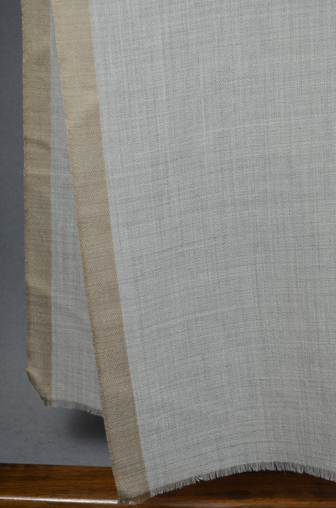 Natural Border White Base Merino & Silk Scarf
