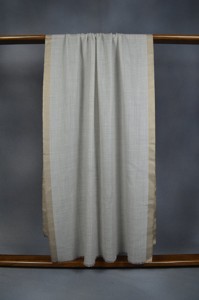 Natural Border White Base Merino & Silk Scarf