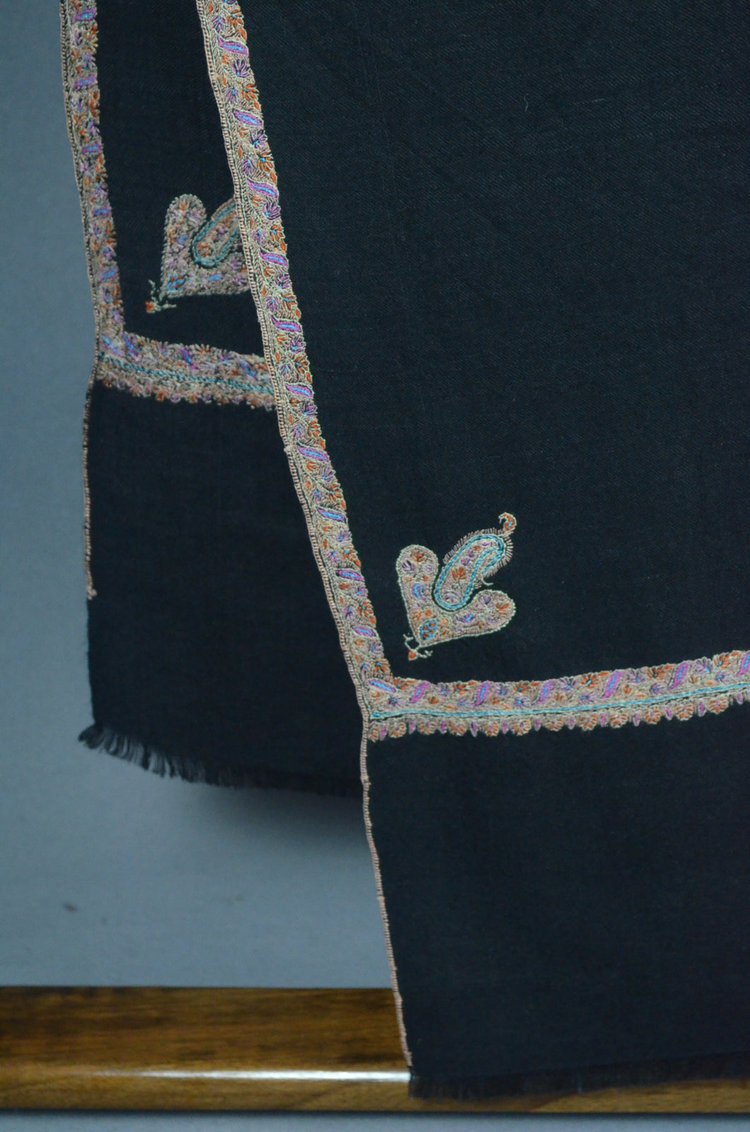 Black Base Border Embroidery Cashmere Pashmina Shawl