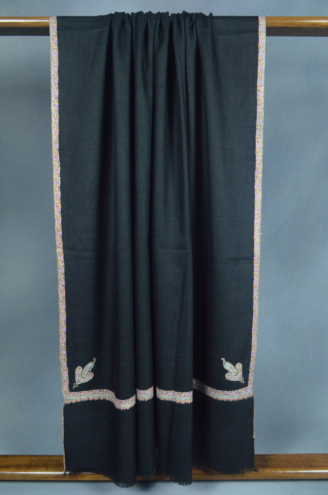 Black Base Border Embroidery Cashmere Pashmina Shawl