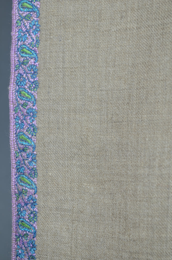 Natural Base With Blue Border Embroidery Cashmere Pashmina Shawl
