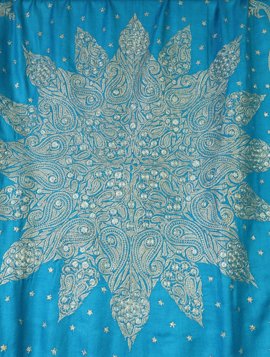 Dodger Blue Tilla Embroidery Pashmina Shawl