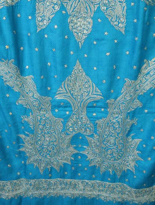 Dodger Blue Tilla Embroidery Pashmina Shawl