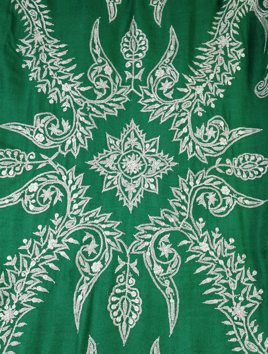 Green Jali Tilla Embroidery Pashmina Shawl
