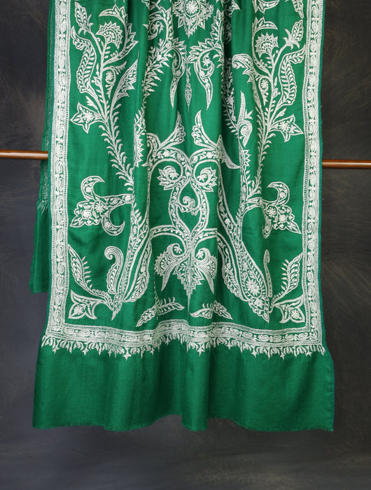 Green Jali Tilla Embroidery Pashmina Shawl