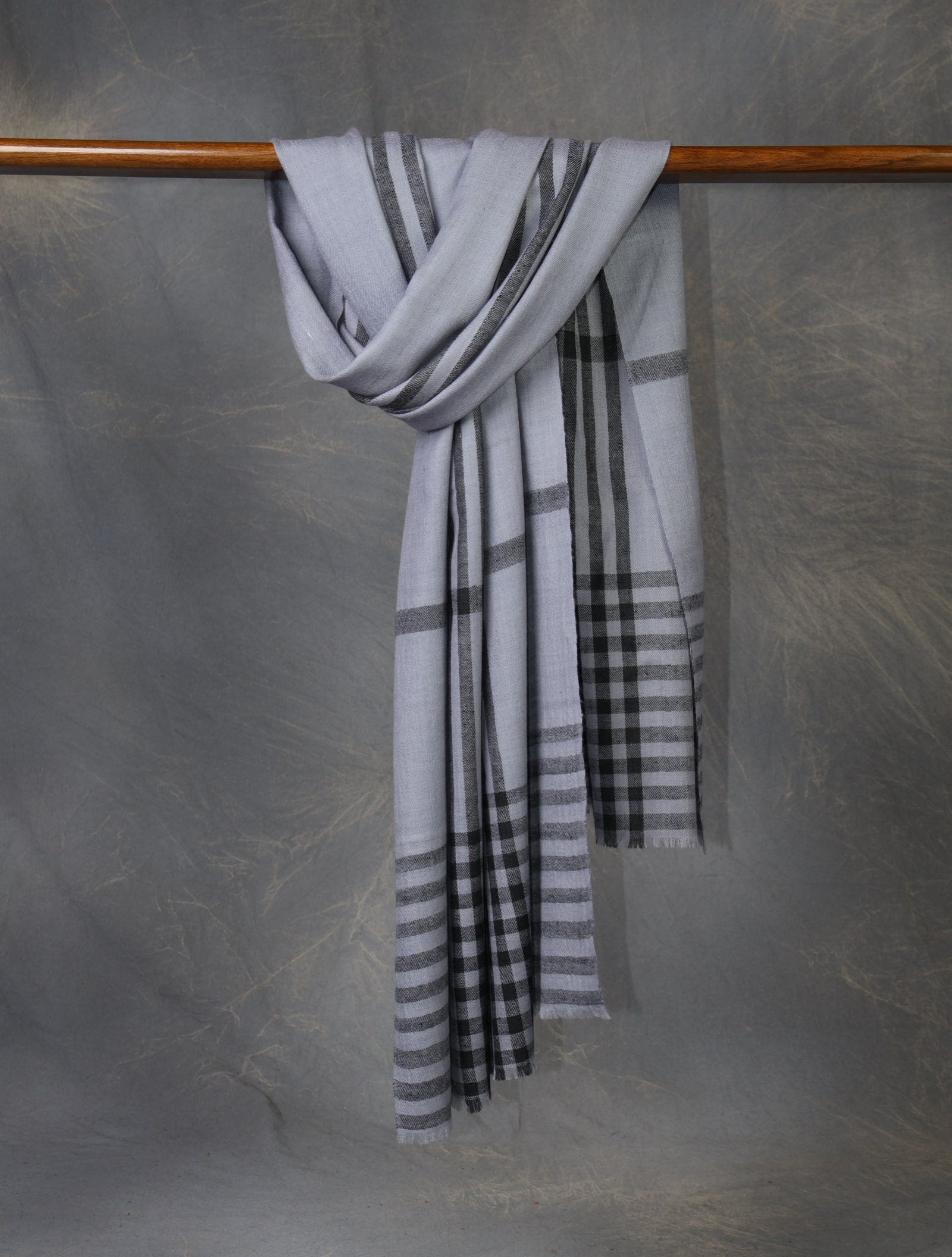 Grey Plaid Pure Cashmere Pashmina Scarf