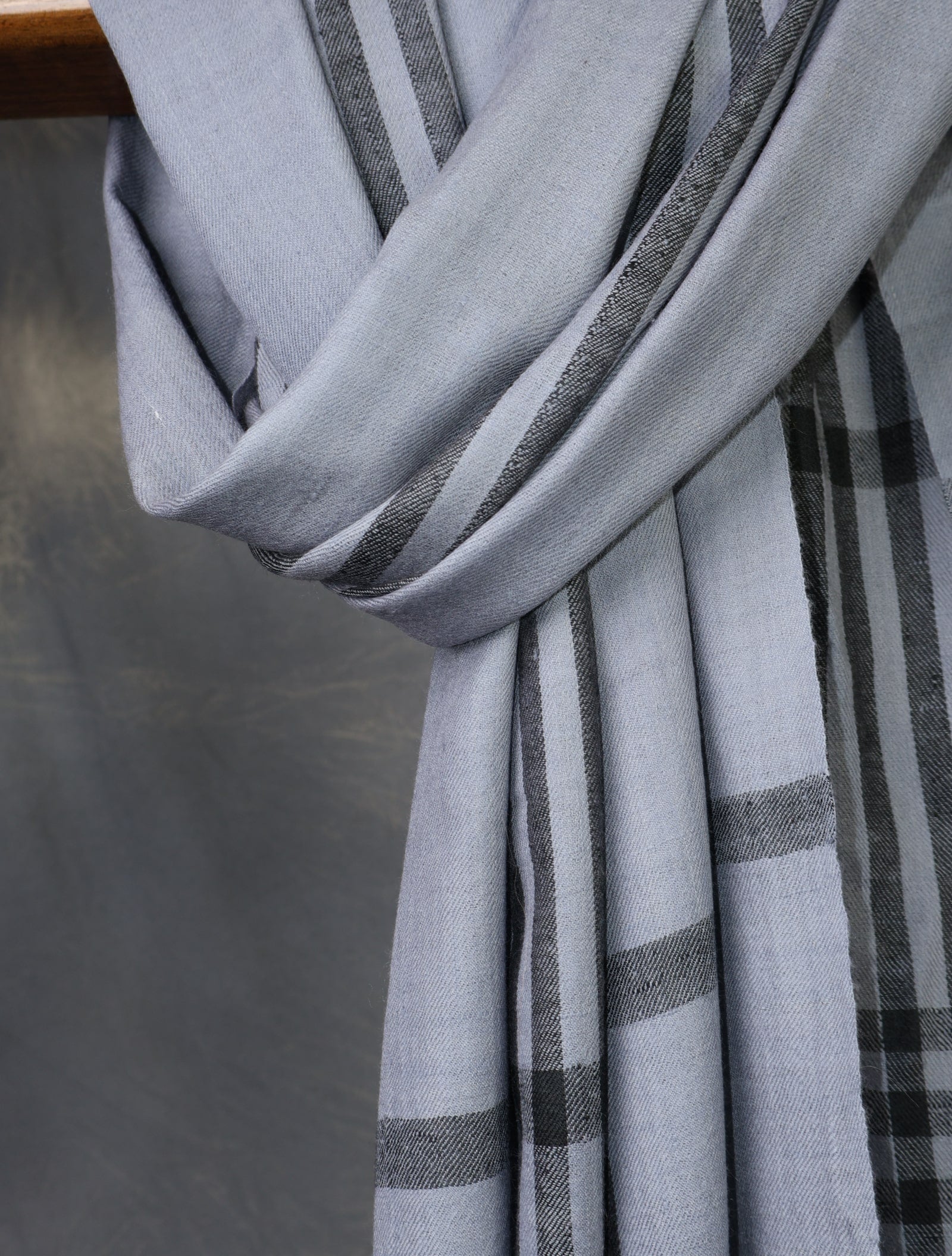 Grey Plaid Pure Cashmere Pashmina Scarf