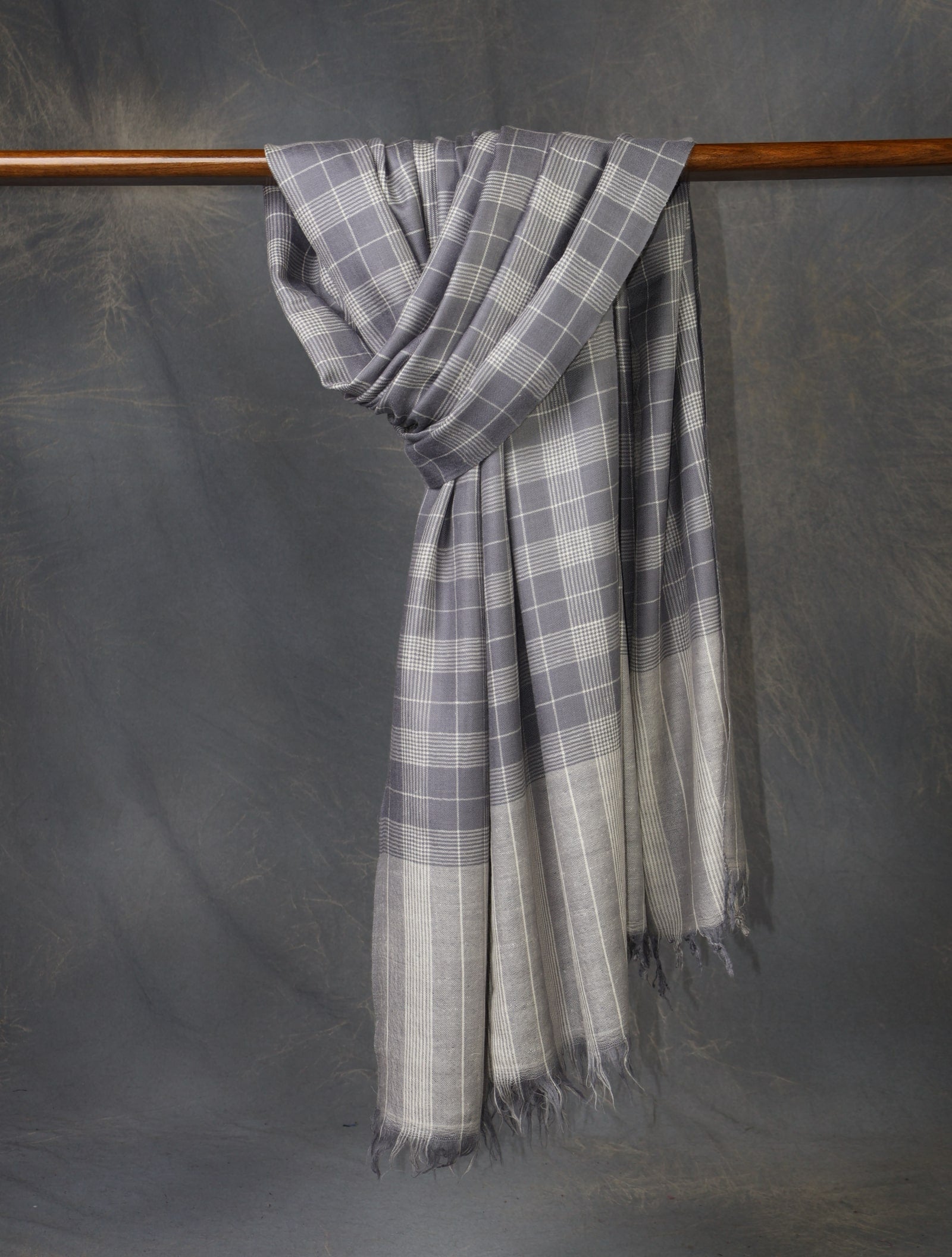 Grey Plaid Pure Cashmere Pashmina Shawl