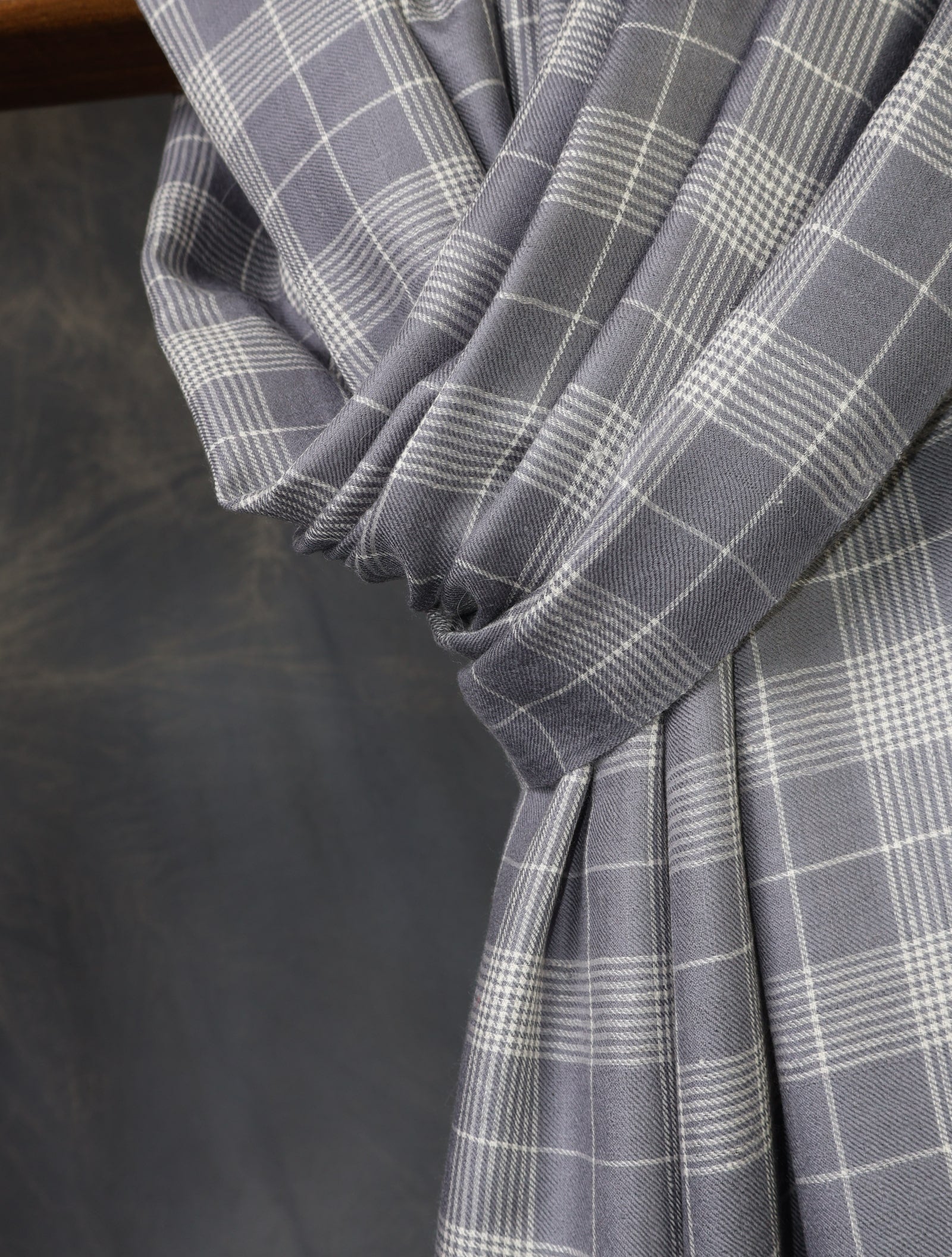 Grey Plaid Pure Cashmere Pashmina Shawl