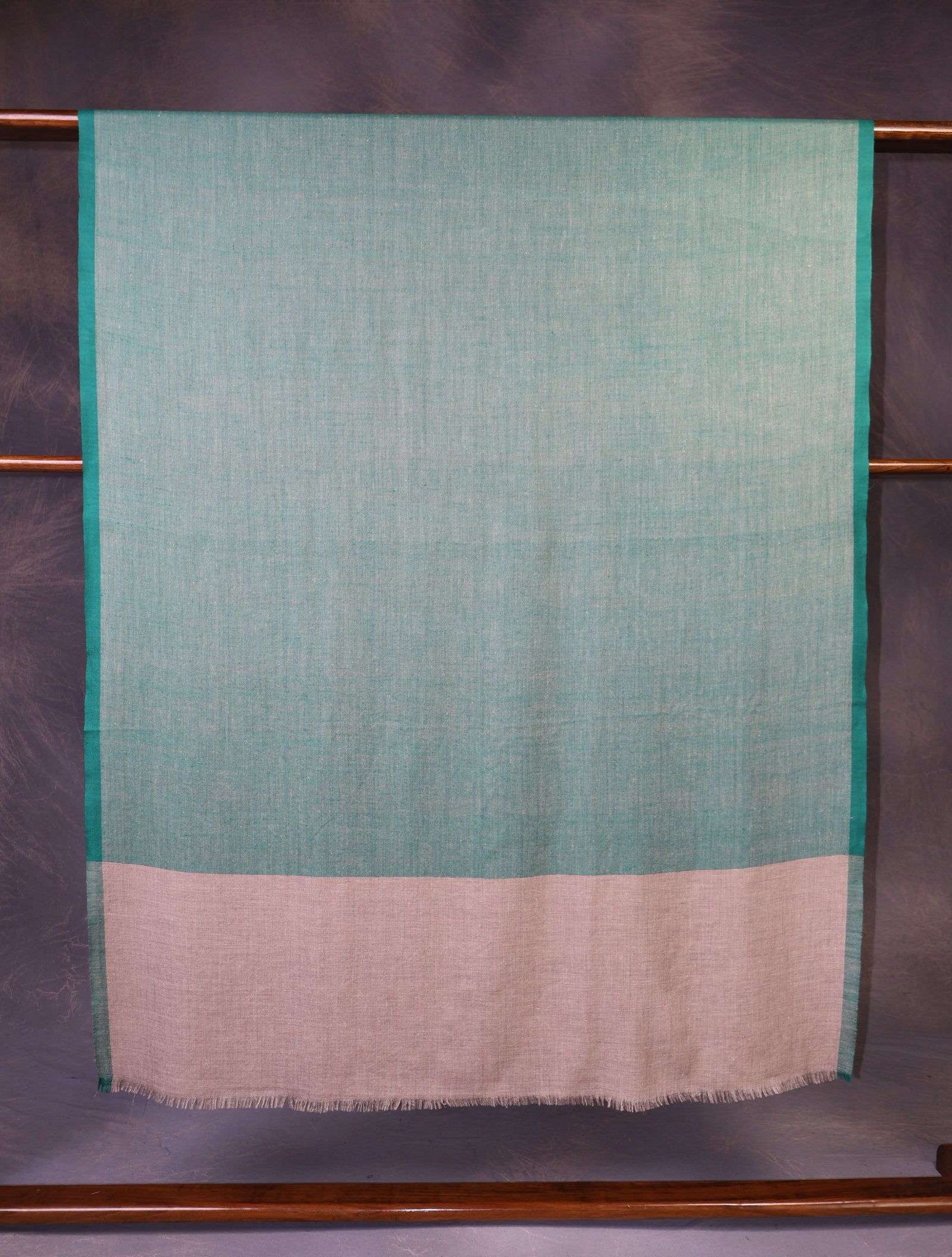 Green Base and Natural Border Handwoven Cashmere Pashmina Shawl