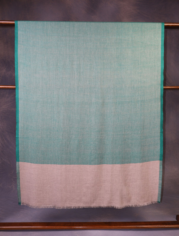 Green Base and Natural Border Handwoven Cashmere Pashmina Shawl