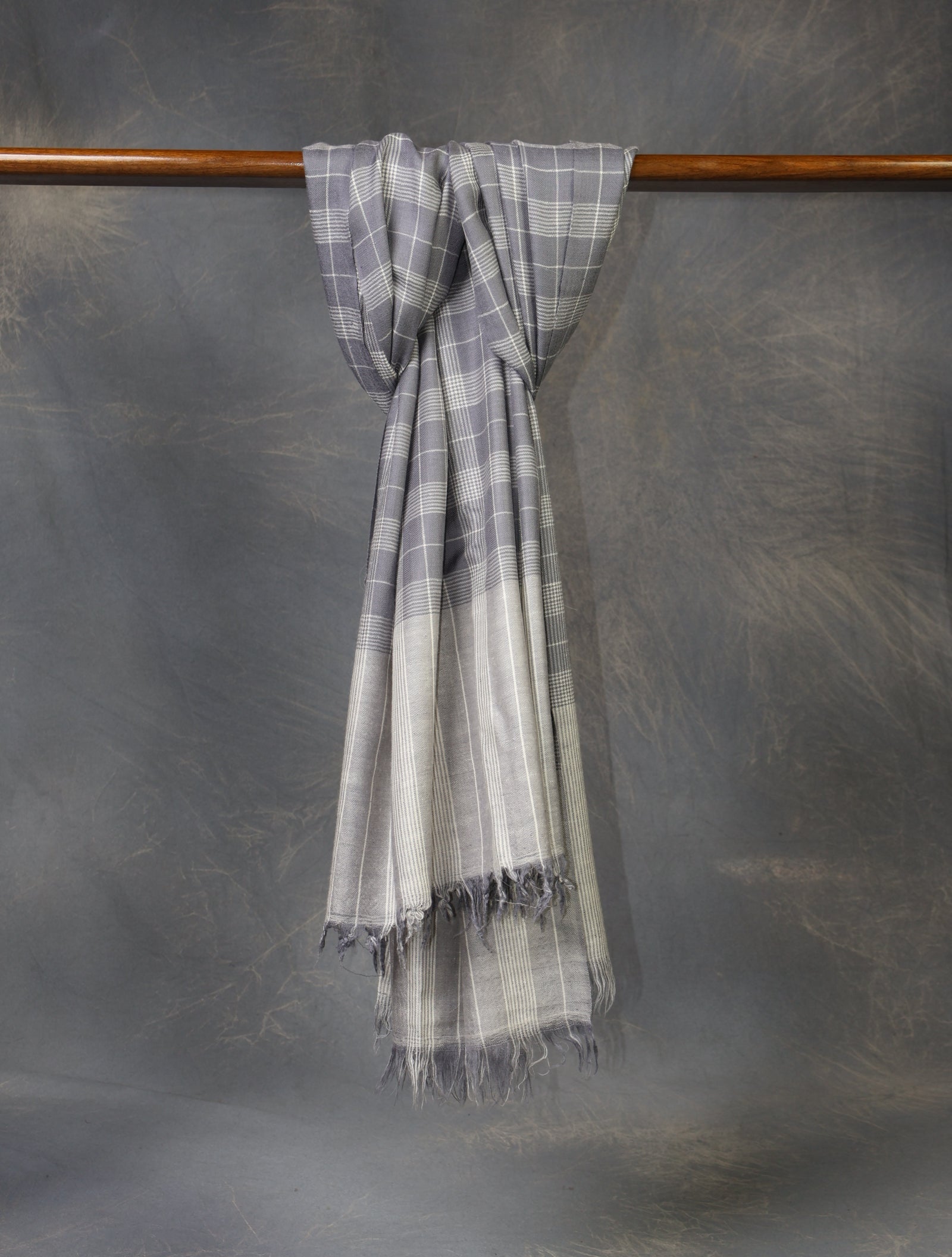 Grey Check Handwoven Cashmere Pashmina Shawl