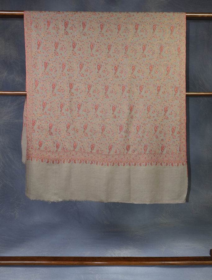 Light Brown Jali Embroidery Cashmere Pashmina Shawl