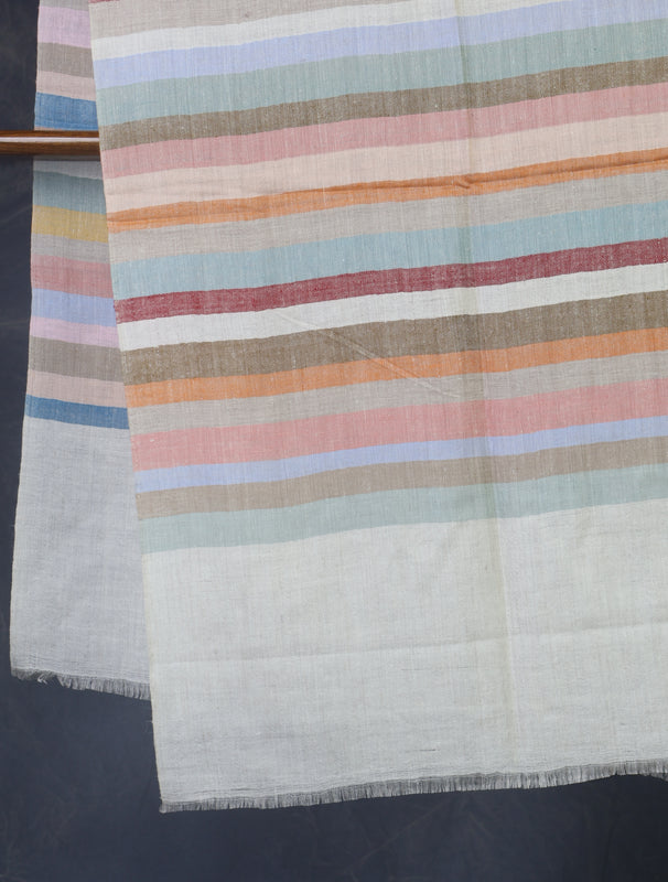 Natural Striped handwoven Cashmere Pashmina Shawl