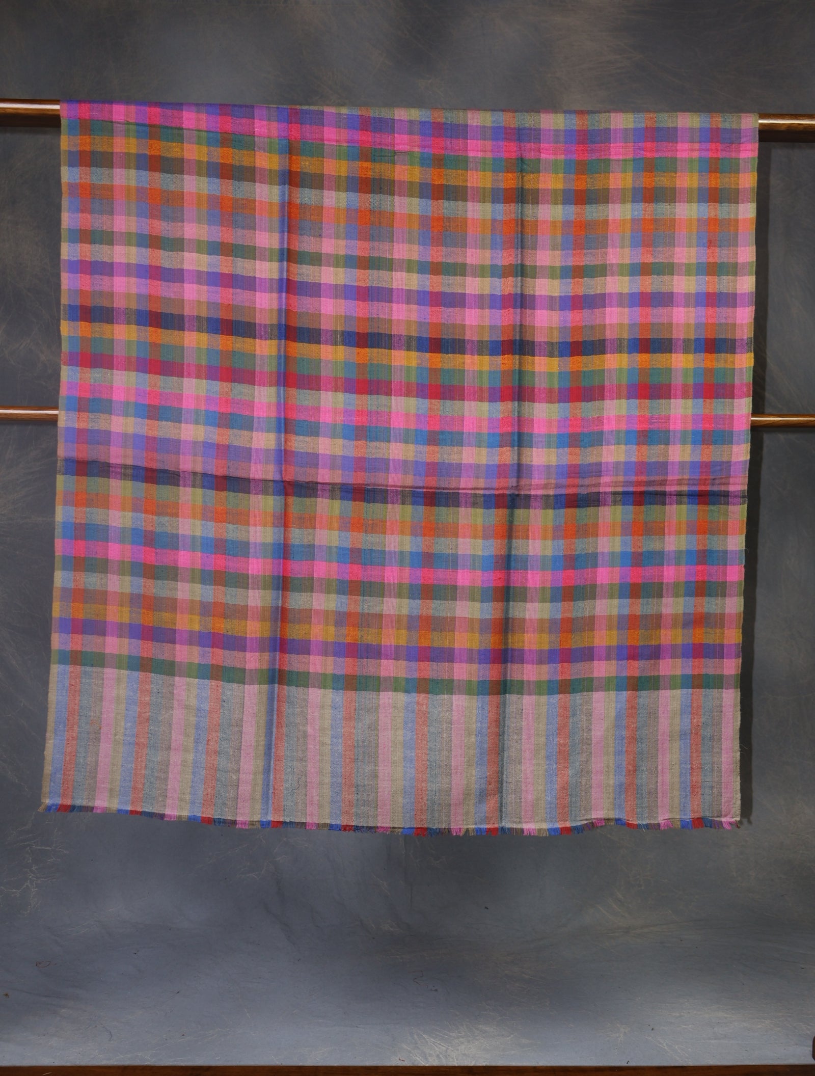 Pink Checked handwoven Cashmere Pashmina Shawl