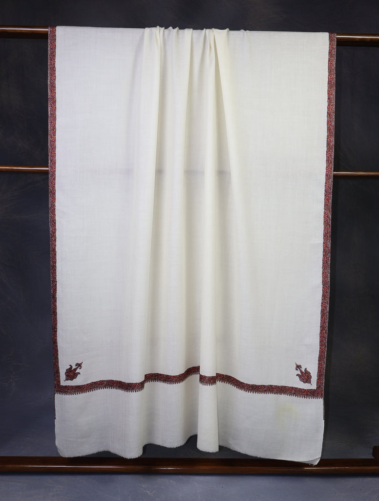 3 yard Ivory Base With Border Embroidery Merino Shawl