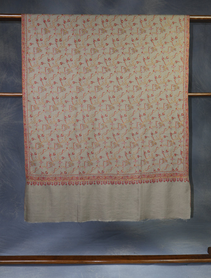 Light Natural Jali Embroidery Cashmere Pashmina Shawl