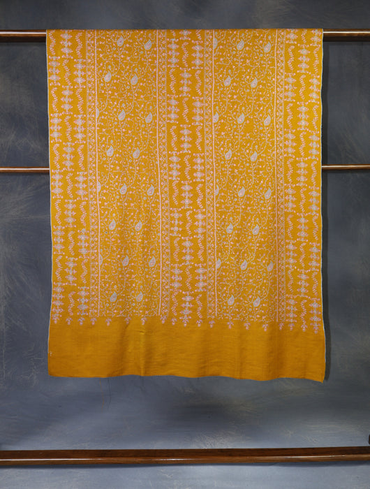 Mustard jali Embroidery Cashmere Pashmina Shawl