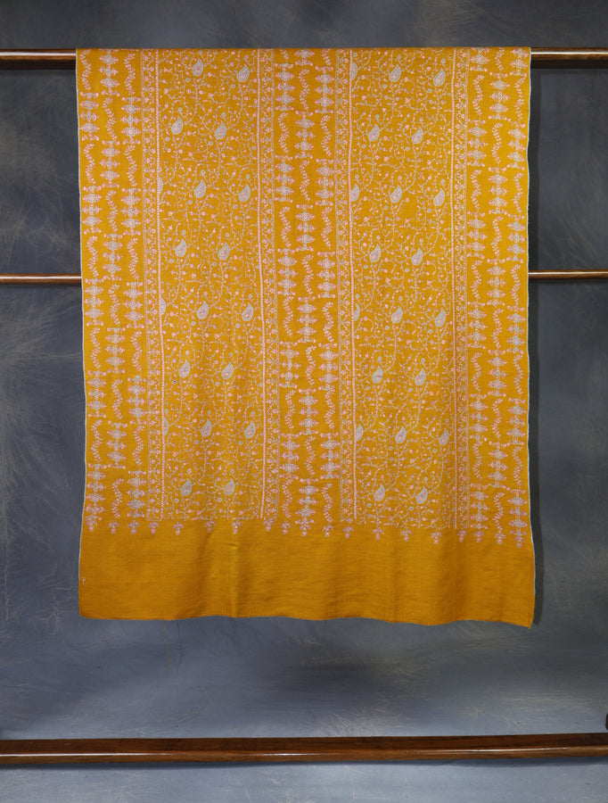 Mustard jali Embroidery Cashmere Pashmina Shawl