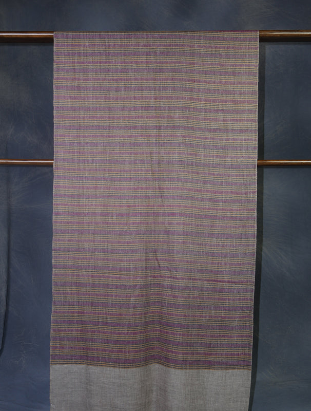 Natural Border Striped Handwoven Cashmere Pashmina Scarf