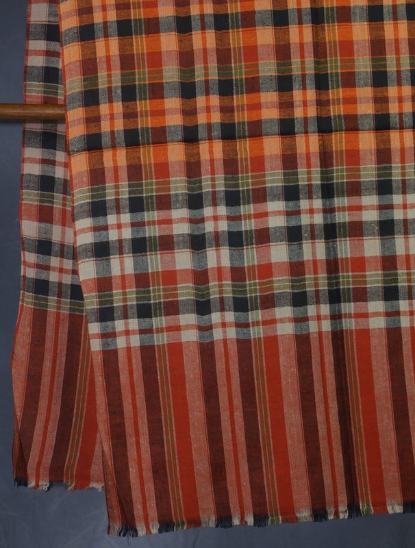 Orange Checked handwoven Cashmere Pashmina Shawl