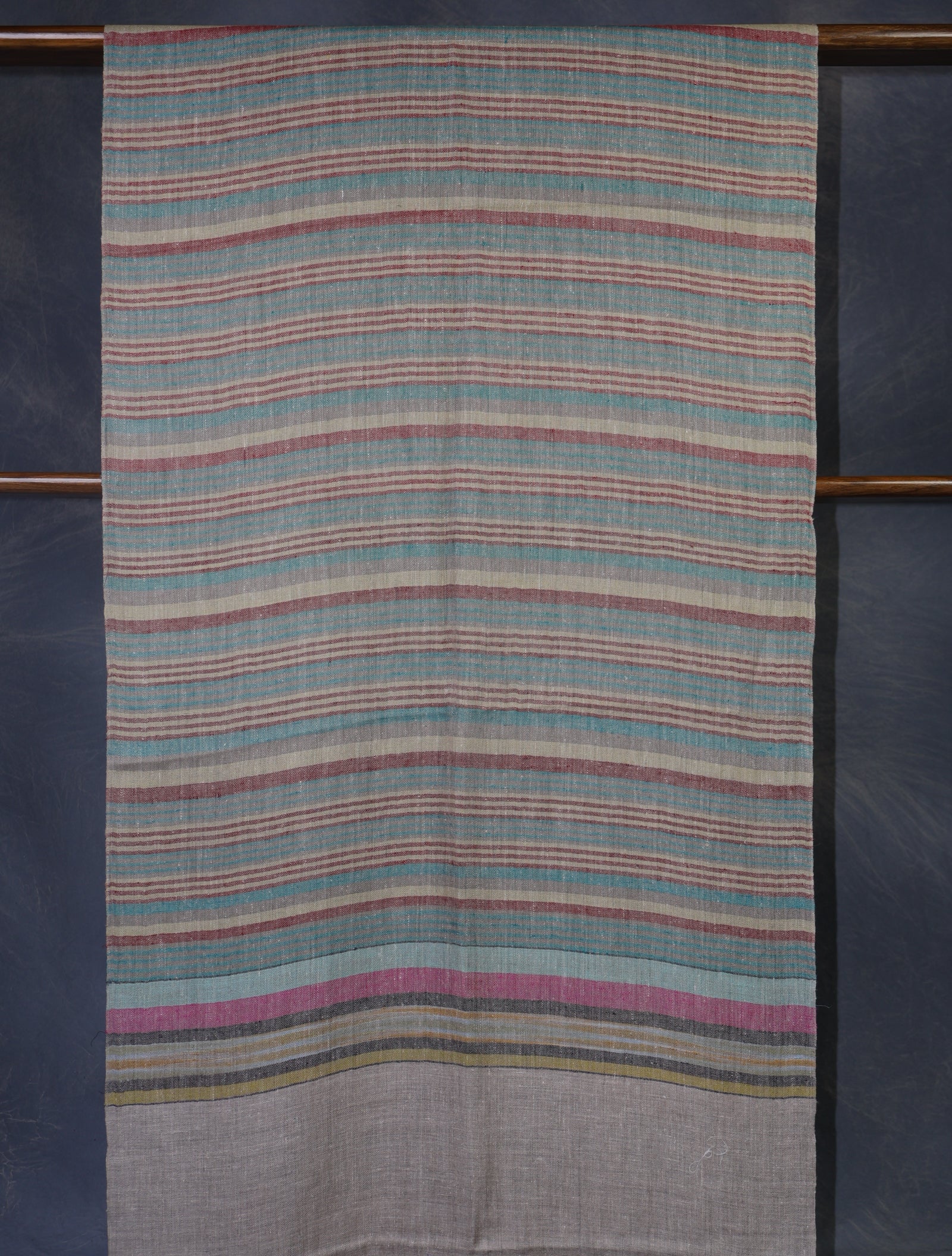 Natural Border Multi Color Striped Handwoven Cashmere Pashmina Scarf