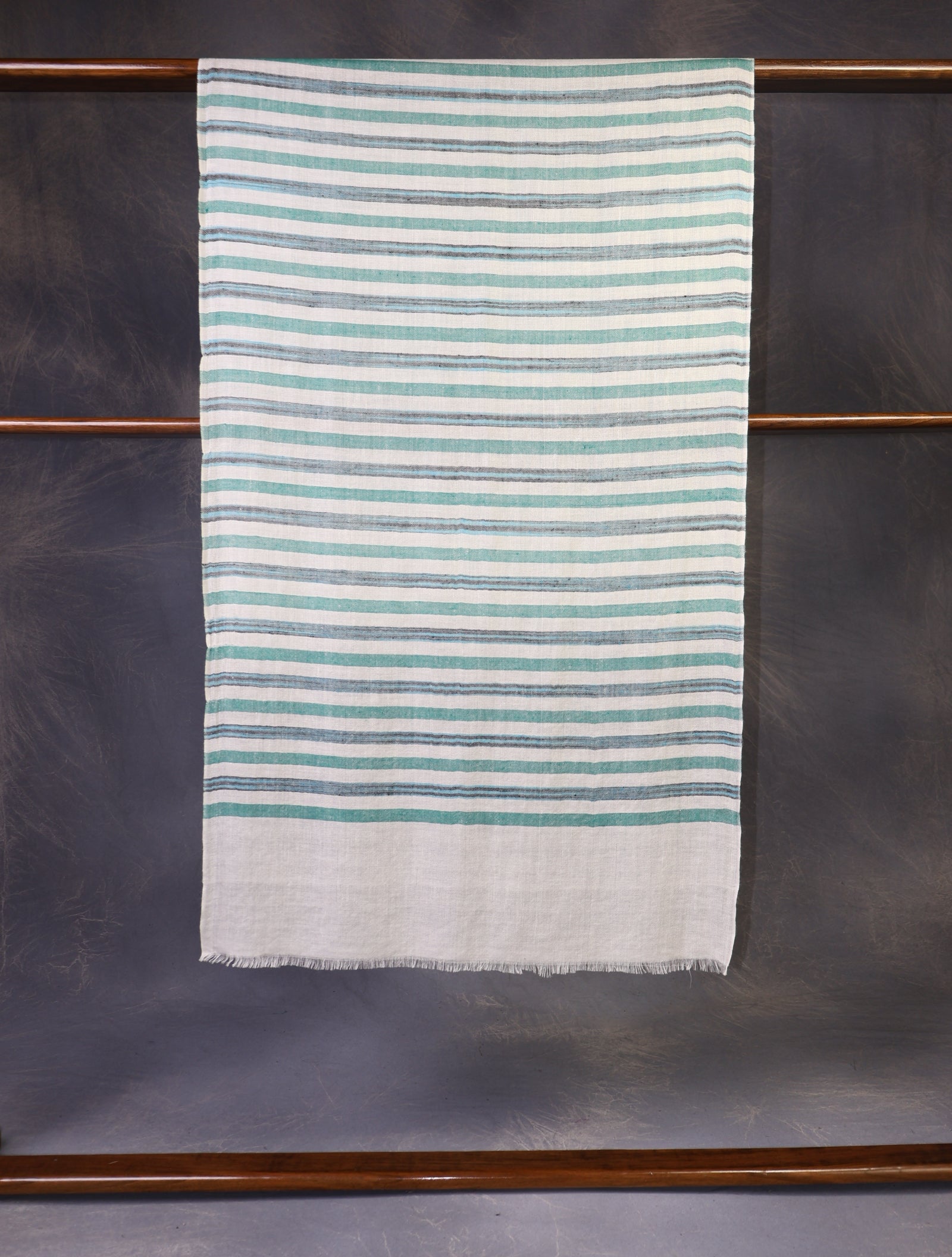 Ivory Base Multicolor Striped Handwoven Cashmere Pashmina Scarf