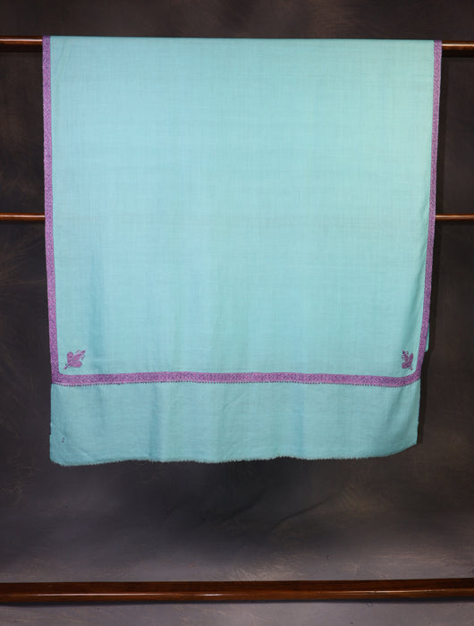 Blue Base with Purple Border Embroidery Cashmere Pashmina Shawl