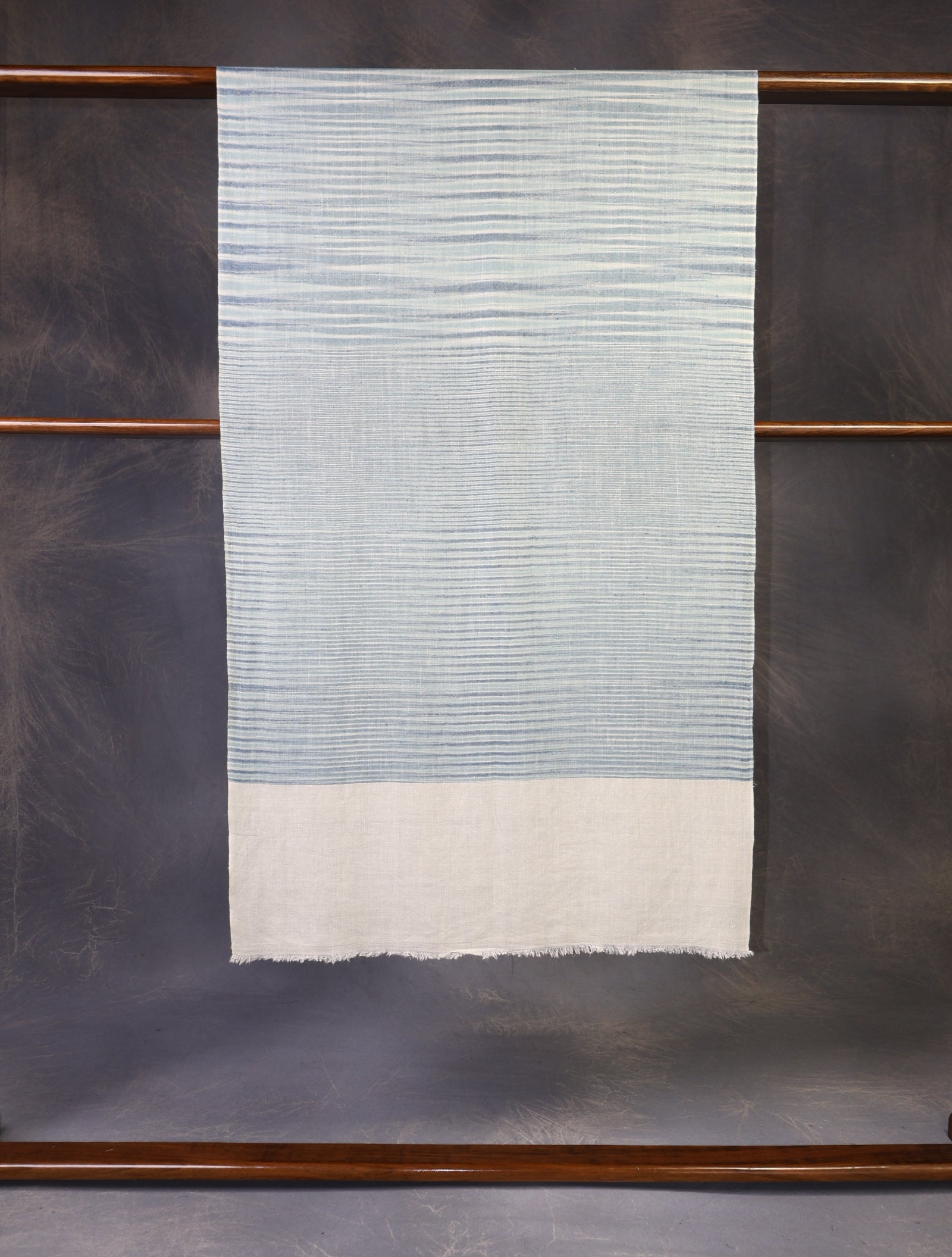 Ivory Base Blue Striped Handwoven Cashmere Pashmina Scarf