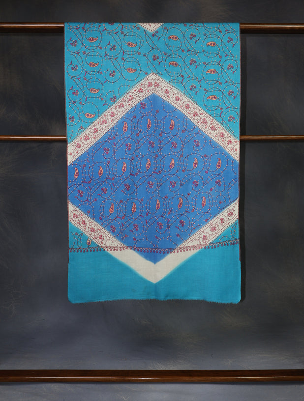 Triple Dye Jali Sozni Embroidery Stole