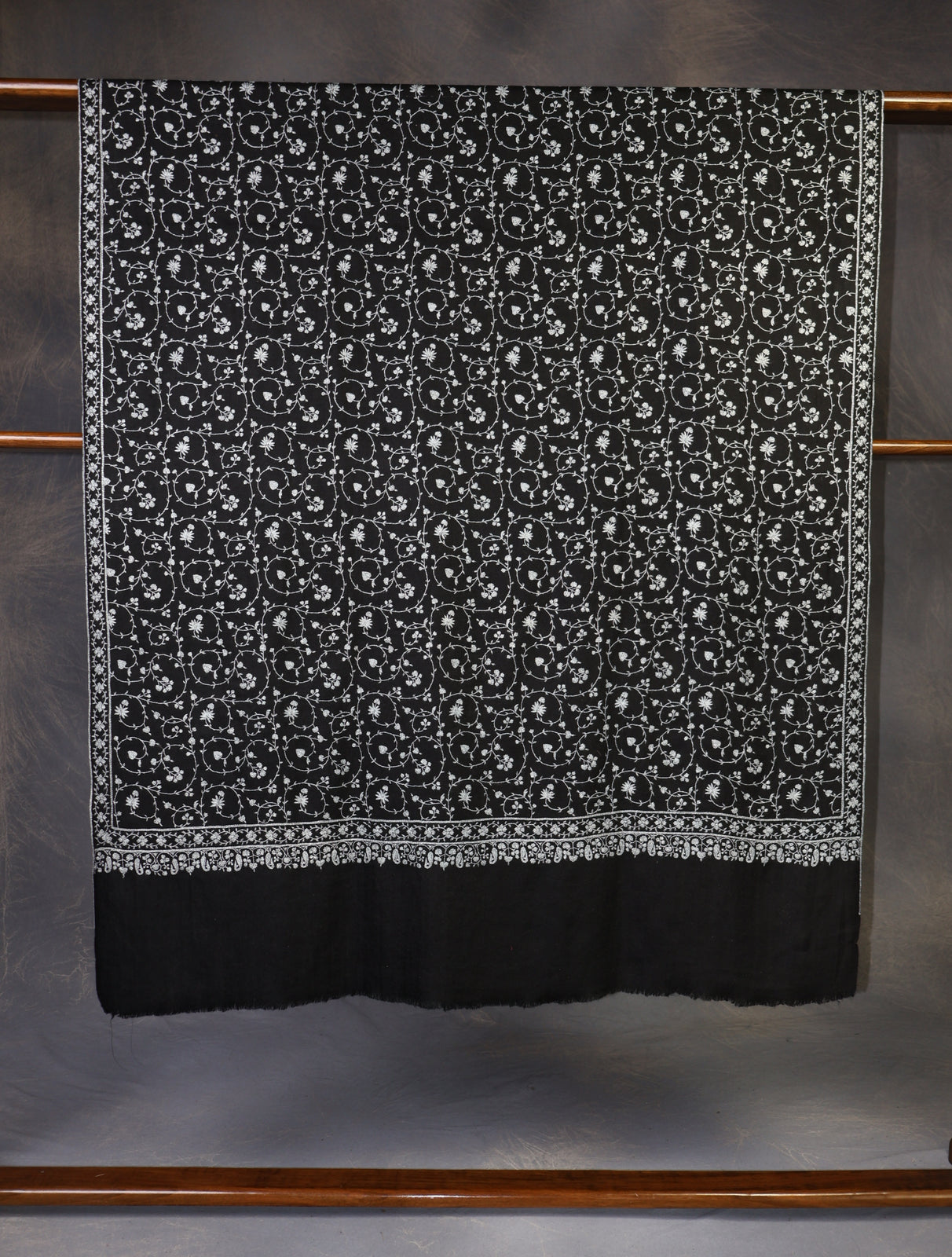 Black Base Jali Embroidery Cashmere Pashmina Shawl