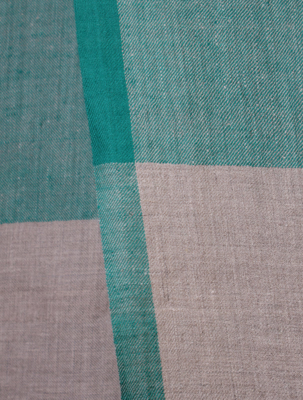 Green Base and Natural Border Handwoven Cashmere Pashmina Shawl