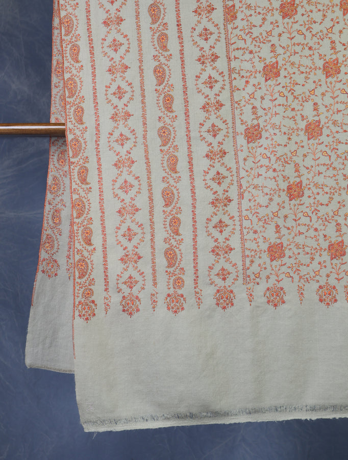 Beige Butti Dar And Jali Embroidery Cashmere Pashmina Shawl