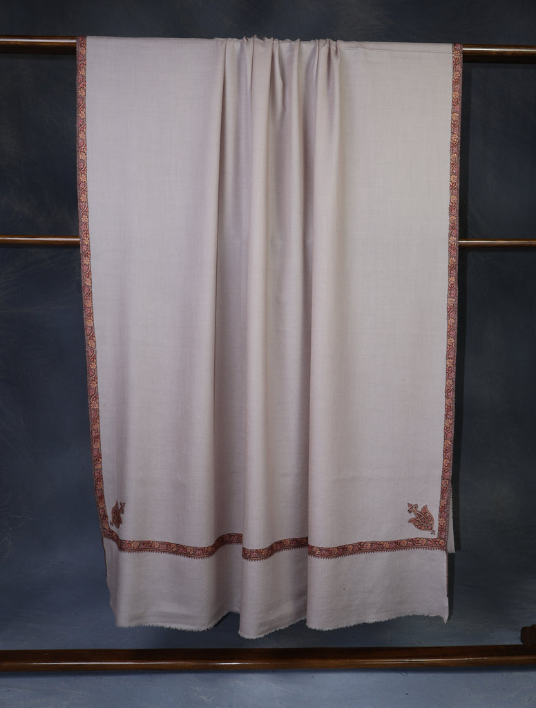 3 yard Pale Pink Base With Border Embroidery Merino Shawl