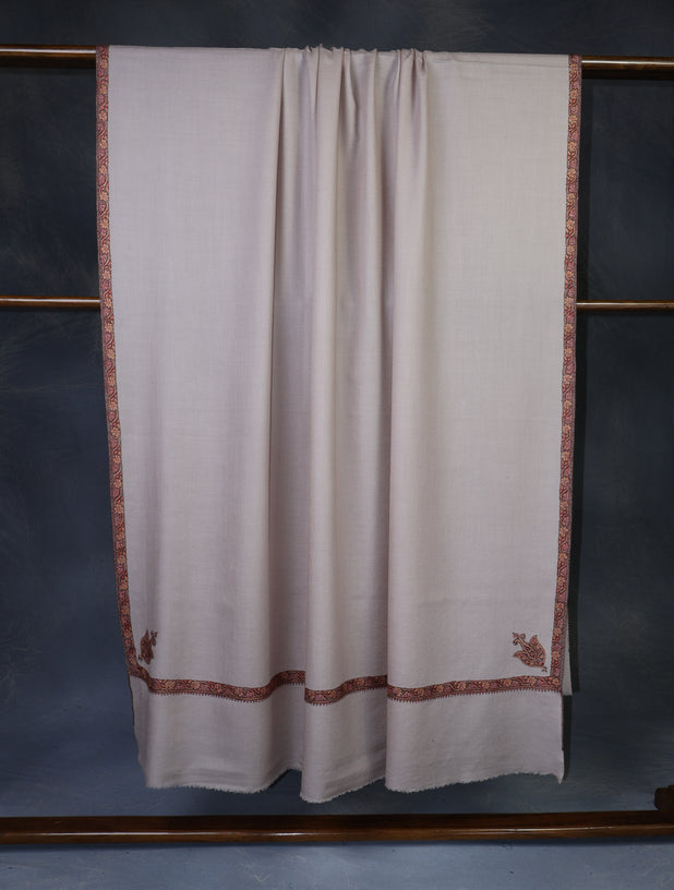 3 yard Pale Pink Base With Border Embroidery Merino Shawl