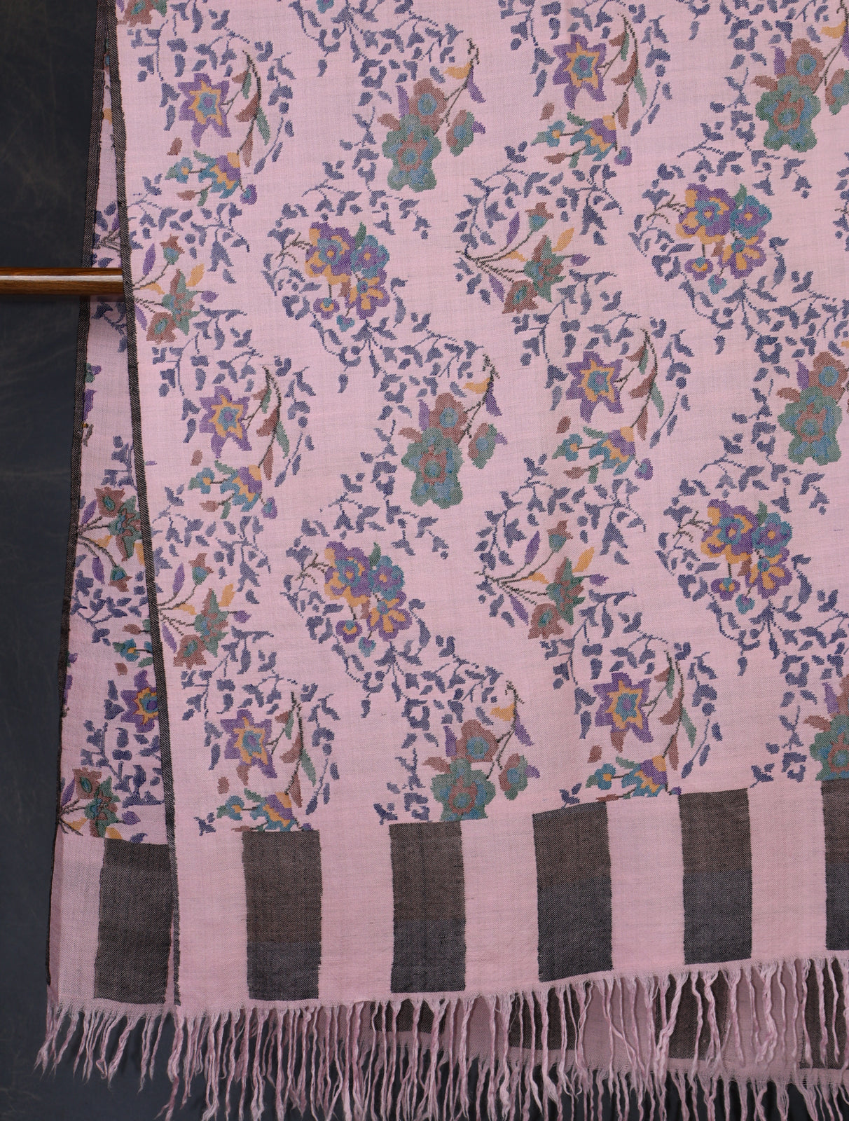 Blush Pink Kani Floral Pashmina Shawl