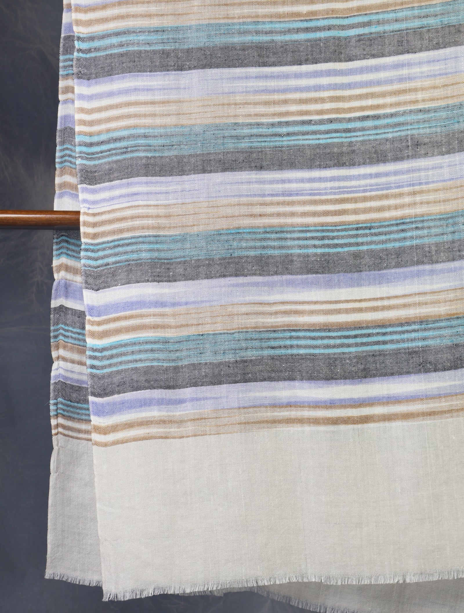 Ivory Base Multicolor Striped Handwoven Cashmere Pashmina Scarf