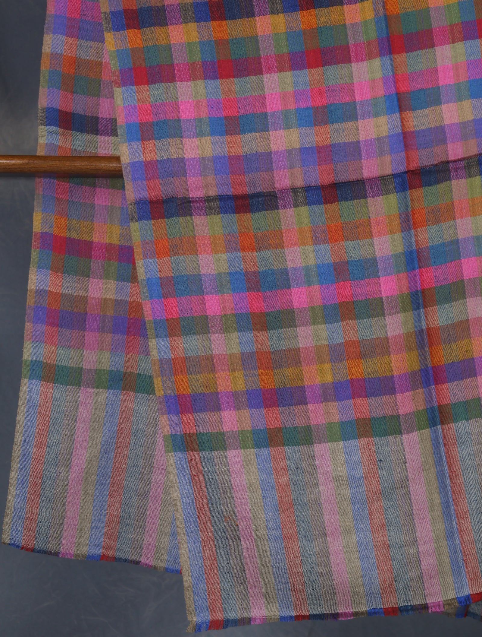 Pink Checked handwoven Cashmere Pashmina Shawl