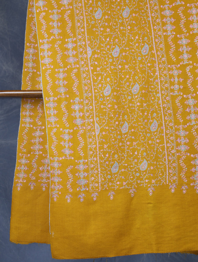 Mustard jali Embroidery Cashmere Pashmina Shawl