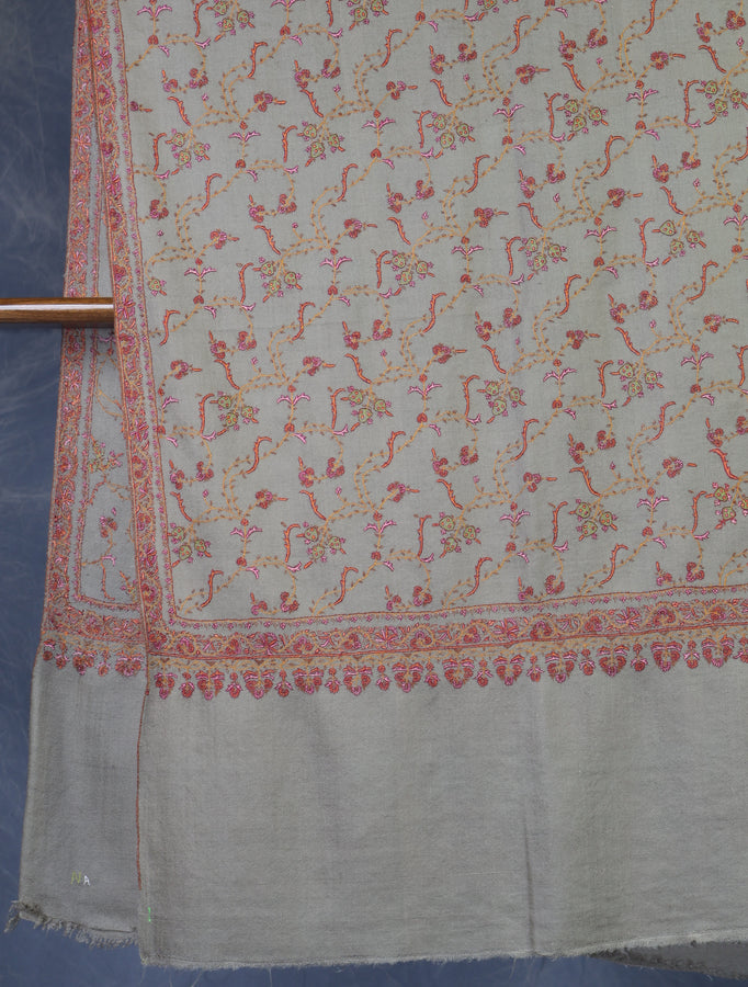 Light Natural Jali Embroidery Cashmere Pashmina Shawl