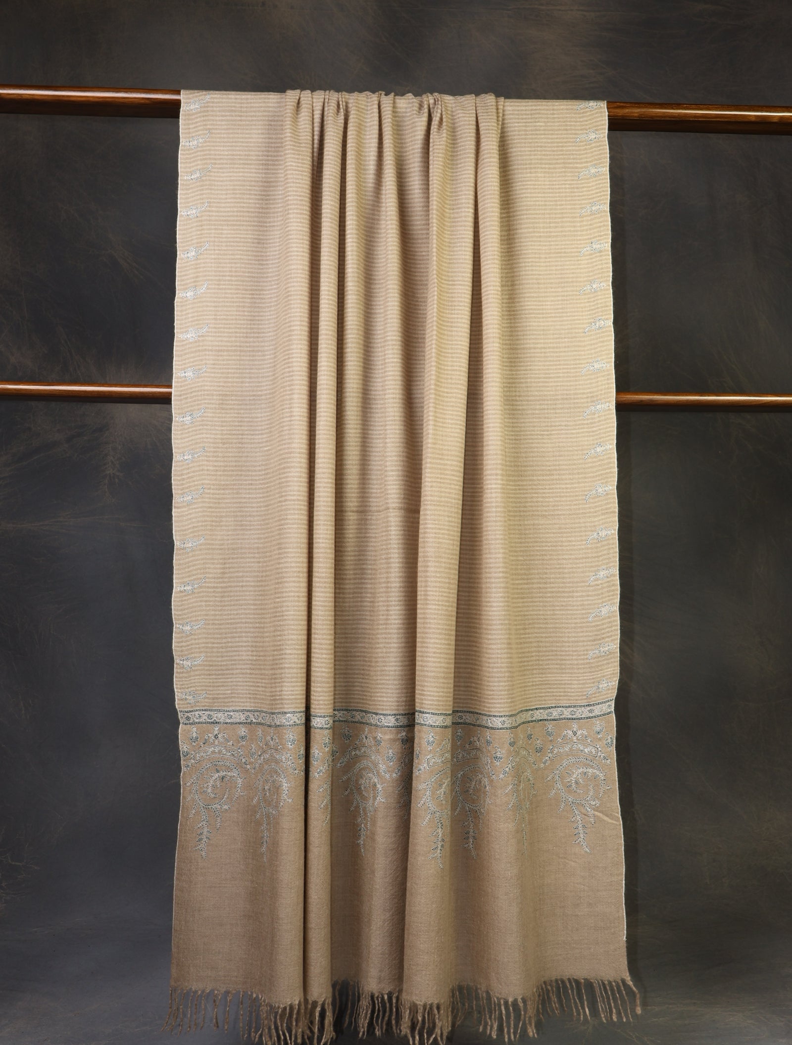 3 yard Natural Striped Embroidery Cashmere Pashmina Shawl