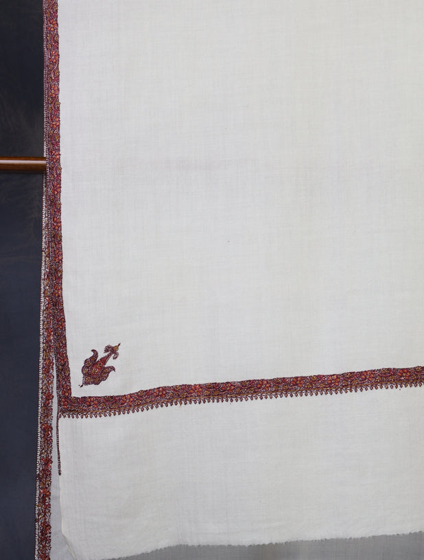 3 yard Ivory Base With Border Embroidery Merino Shawl