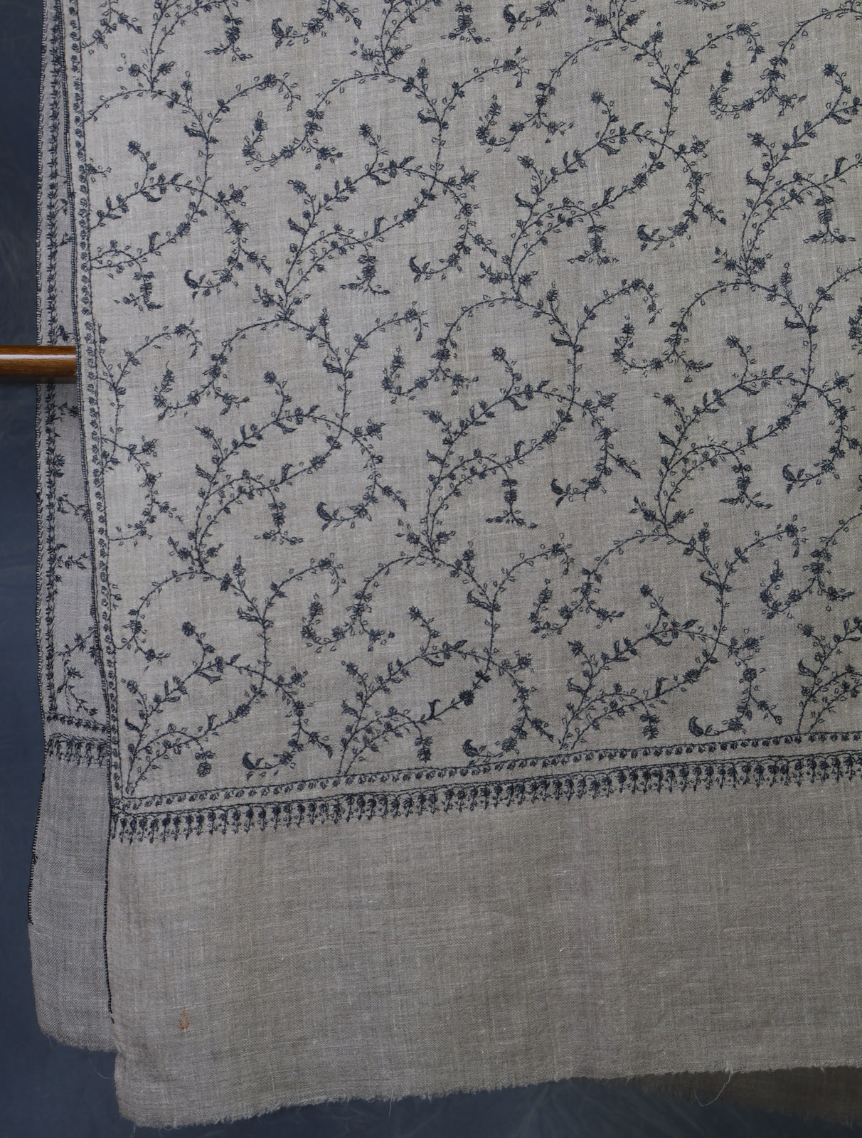 Natural Jali Embroidery Cashmere Pashmina Scarf