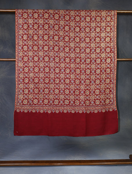 Maroon Jamawar Embroidery Pashmina Shawl