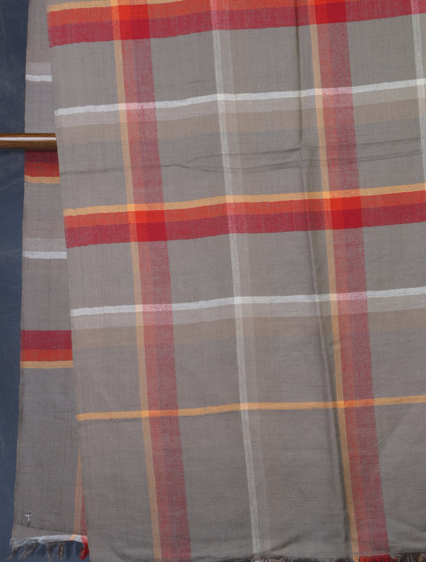 Orange and Natural Checked handwoven Cashmere Pashmina Shawl
