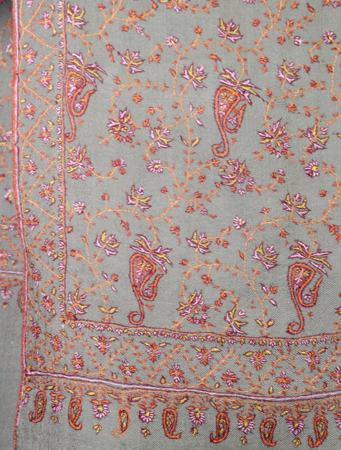 Light Brown Jali Embroidery Cashmere Pashmina Shawl