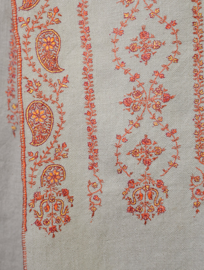 Beige Butti Dar And Jali Embroidery Cashmere Pashmina Shawl