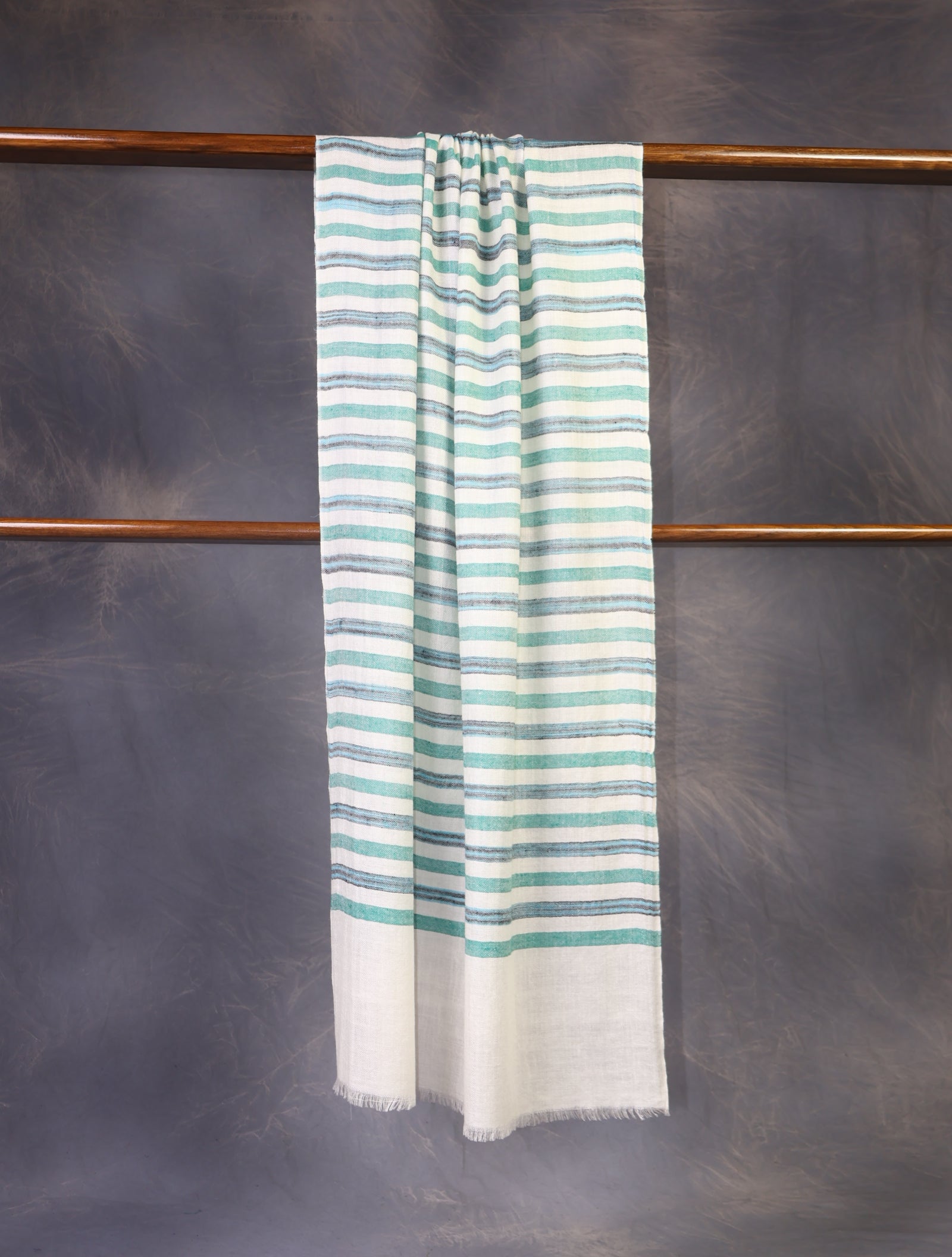 Ivory Base Multicolor Striped Handwoven Cashmere Pashmina Scarf