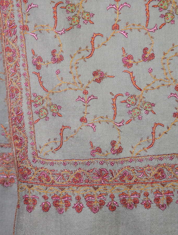 Light Natural Jali Embroidery Cashmere Pashmina Shawl